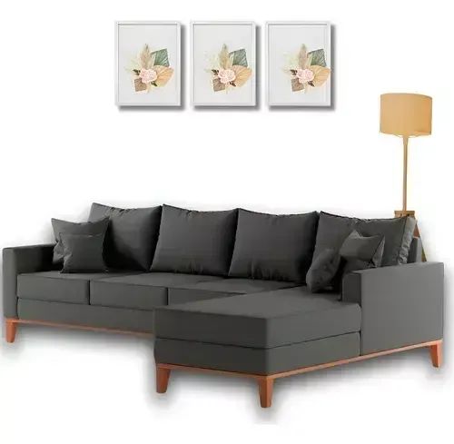 Sofá 4 lugares beny com chaise esquerda ou direito linho cru - Foto 4