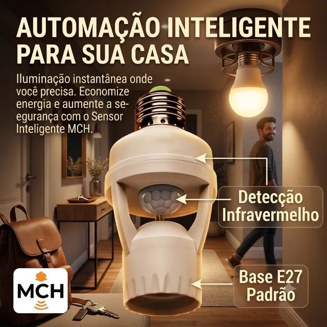 Sensor De Presença Com Fotocélula Para Lâmpada Soquete