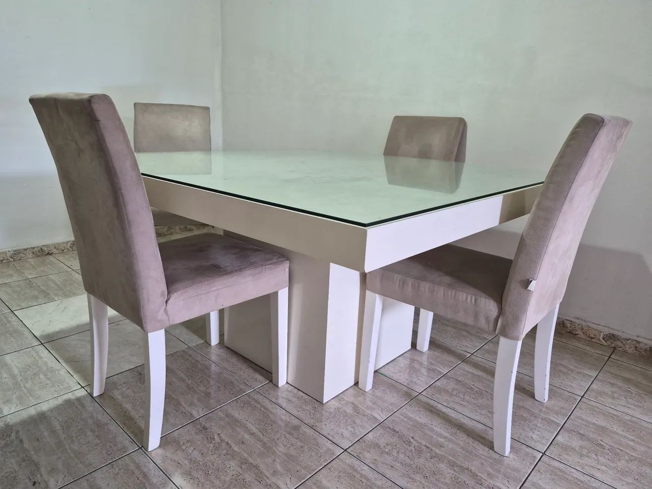 Mesa quadrada de vidro tok stok