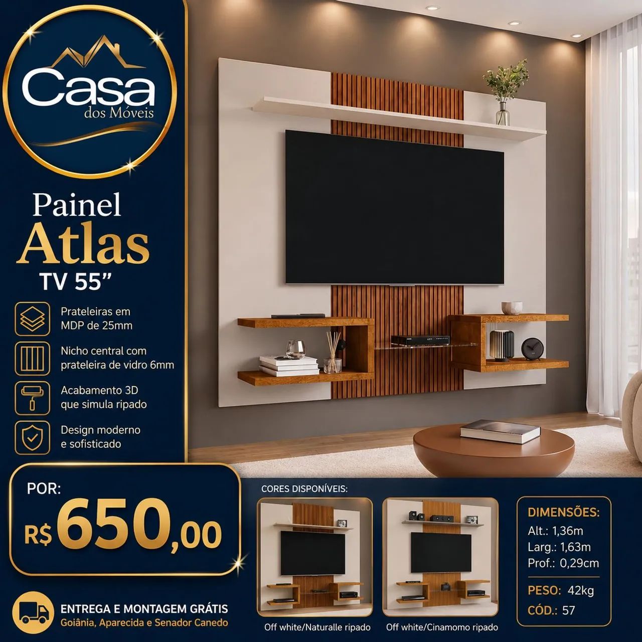 Painel Atlas Tv até 55 polegadas 