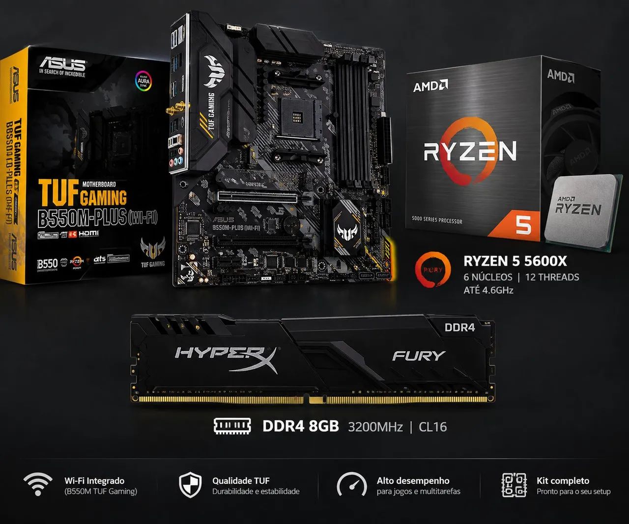 KIT GAMER AMD RYZEN 5 + ASUS TUF GAMING B550M + 8GB RAM KINGSTON