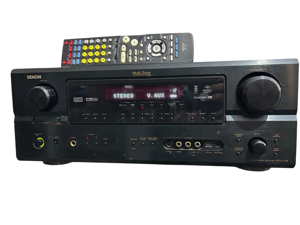 Receiver Denon AVR-2106 com Phono e controle remoto.