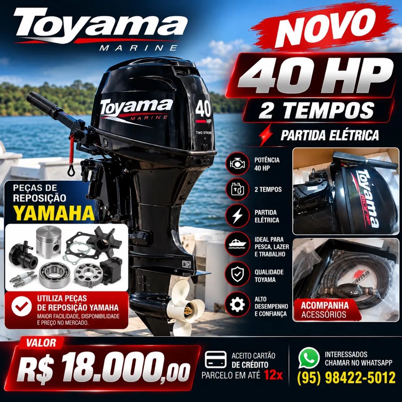 Motor de popa 40hp automático 