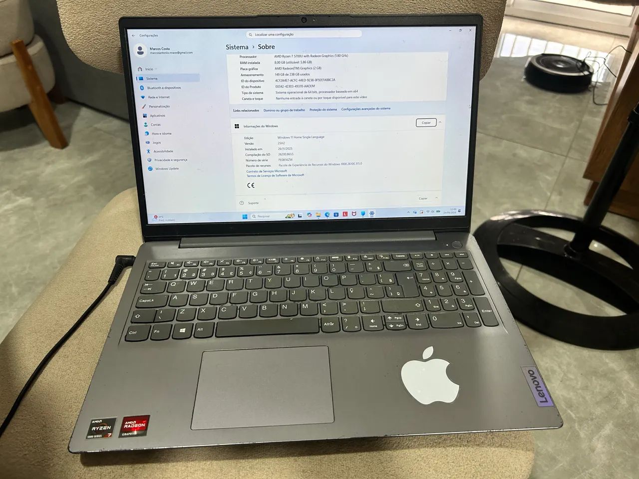Notebook Ideapad - Ryzen 7 e processador AMD Radeon - Foto 3