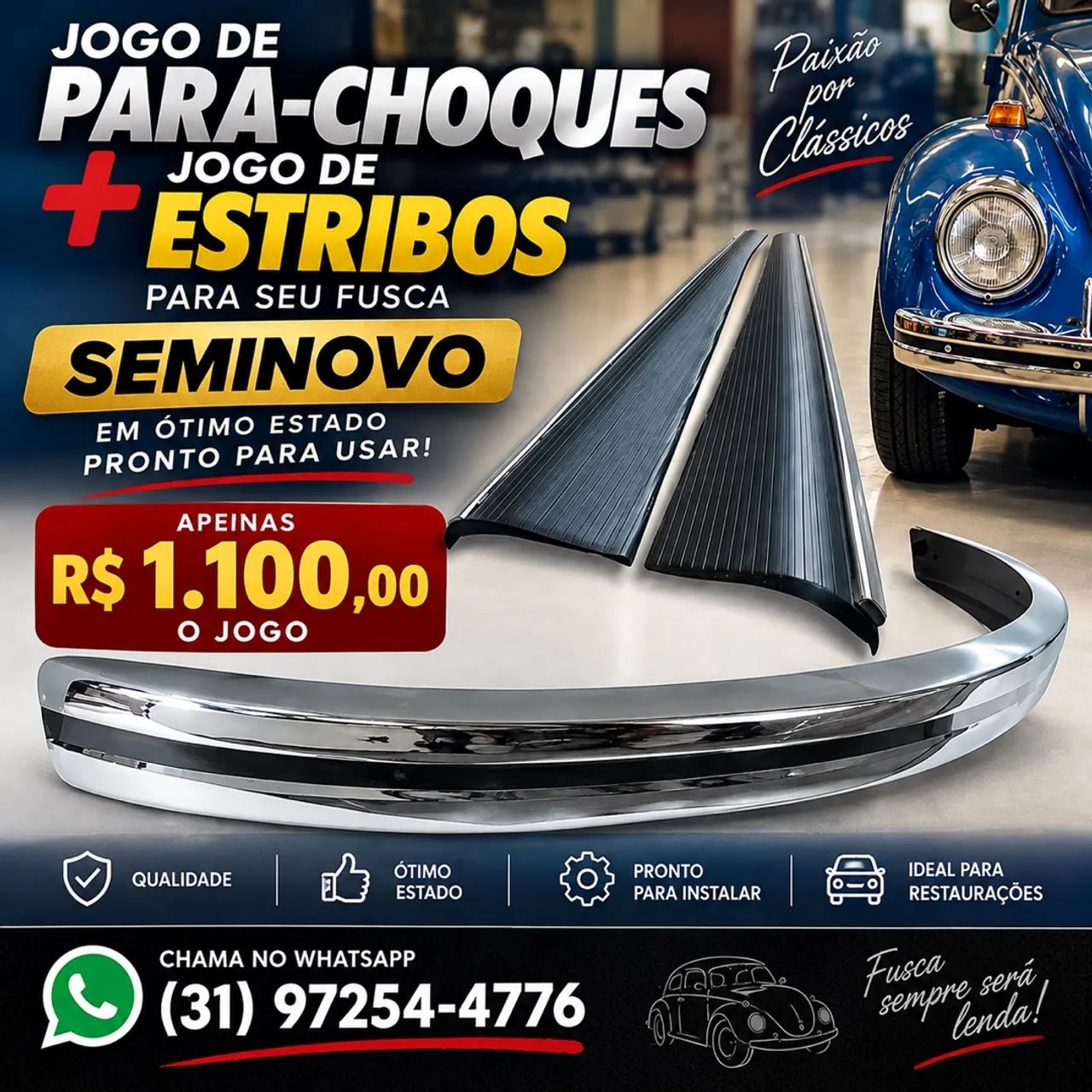 Par Parachoque Wolff Fusca 71 72 73 75 76 Dianteiro Traseiro