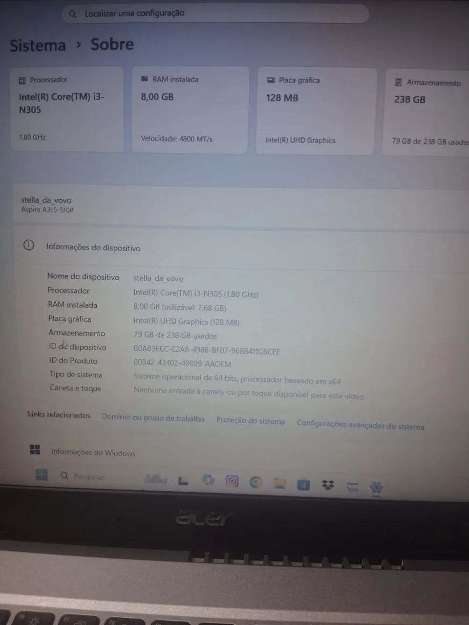 Notebook acer 