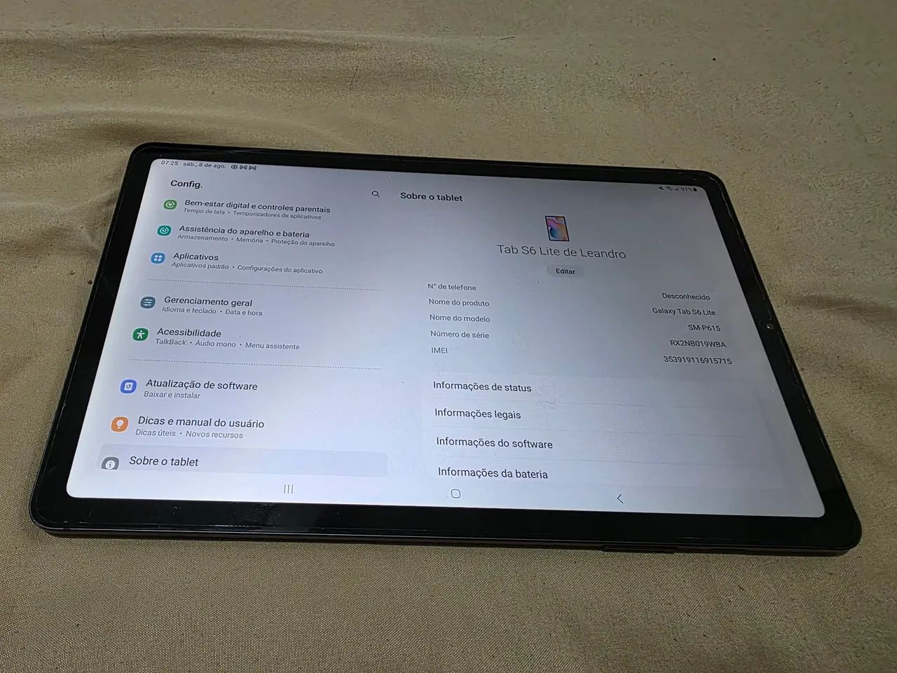 tablet samsung galaxy tab s6 lite sm-p615 4g wifi tela 10.4 polegadas