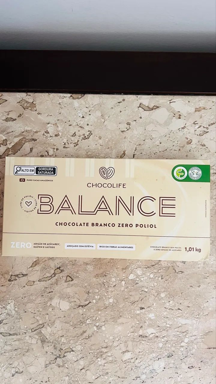 Barra de Chocolate Branco sem poliol e açúcar Balance 1kg - Foto 3