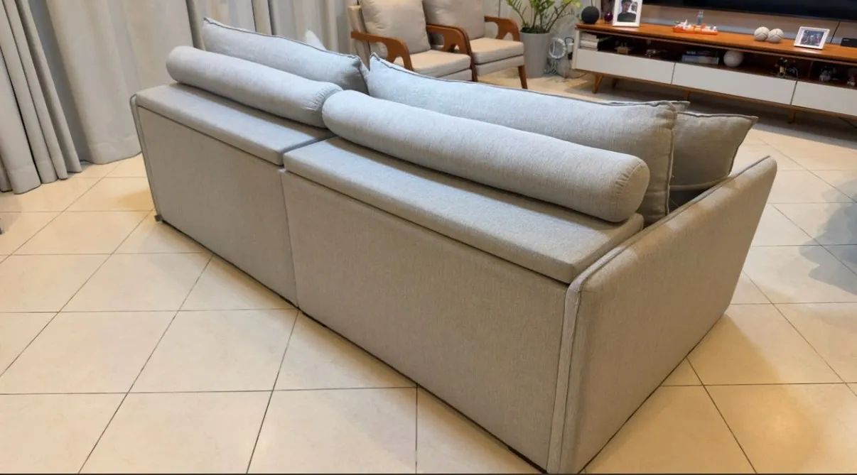 Sofa retratil reclinavel linho cinza 2,20m - Foto 5