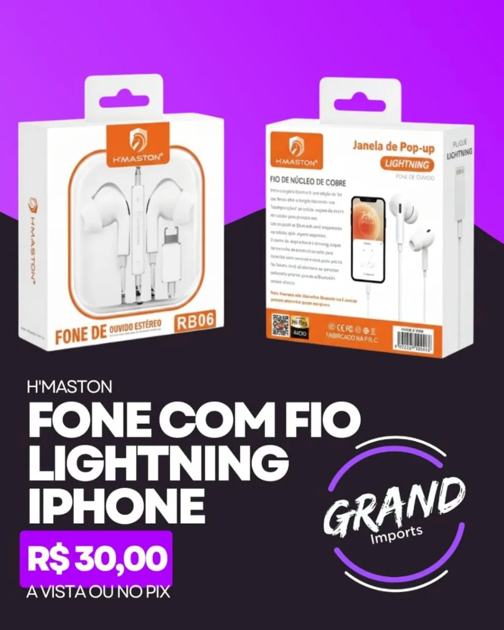 Fone com fio lightining iphone