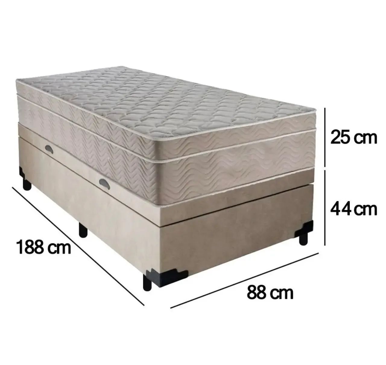 Cama Box Baú Solteiro + Colchão Molas Ensacadas 88x188 ? Bege - Foto 2