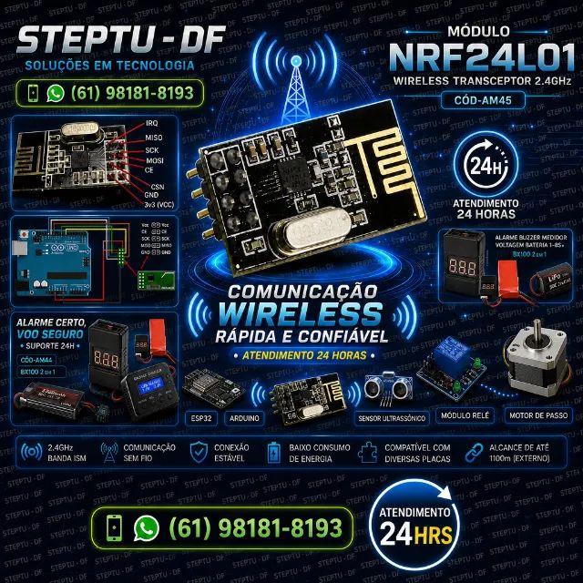 Nrf24l01 Wireless Transceptor 2.4ghz Módulo Pic Av Arduino Pic Automação COD-AM45 