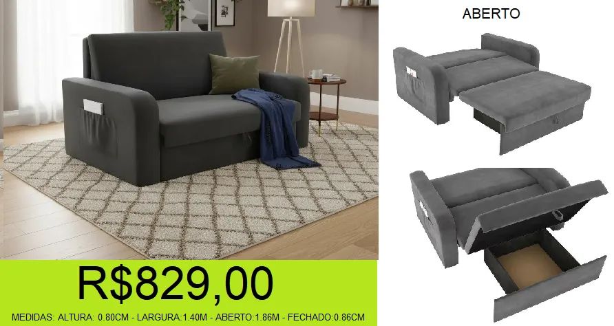 sofá - cama - baú - com braços - compre e retire hoje mesmo  - Foto 2