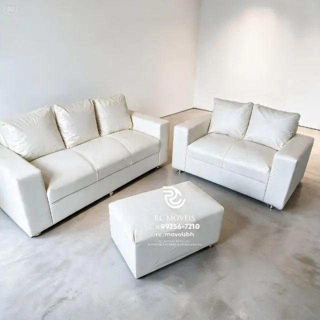 Conjunto Sofá 3 e 2 Lugares Puff Courino Chocolate D33 Aconchegante - Foto 4