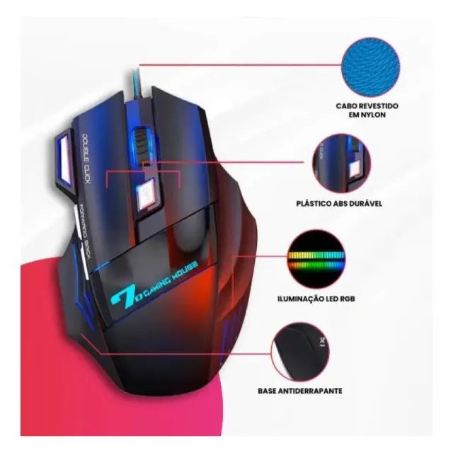 Mouse Gamer USB com 7 Botoes 2400dpi Led Ergonomico - Foto 5