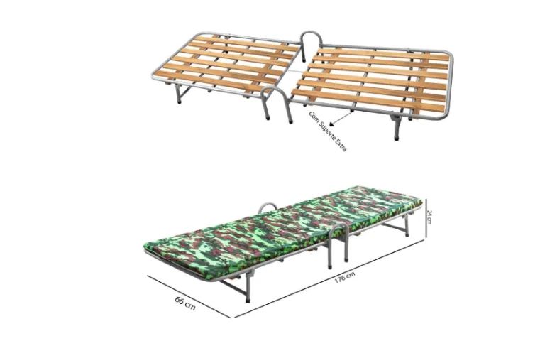 Cama Dobrável De Solteiro Prata Com Colchão Imbutido Para Camping - Foto 5