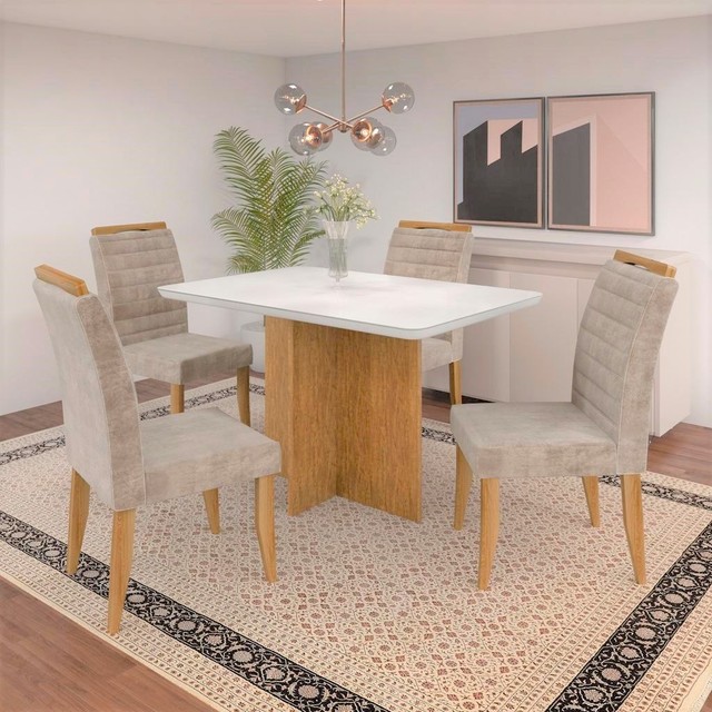 Sala mesa jantar 4 cadeiras tampo de vidro 