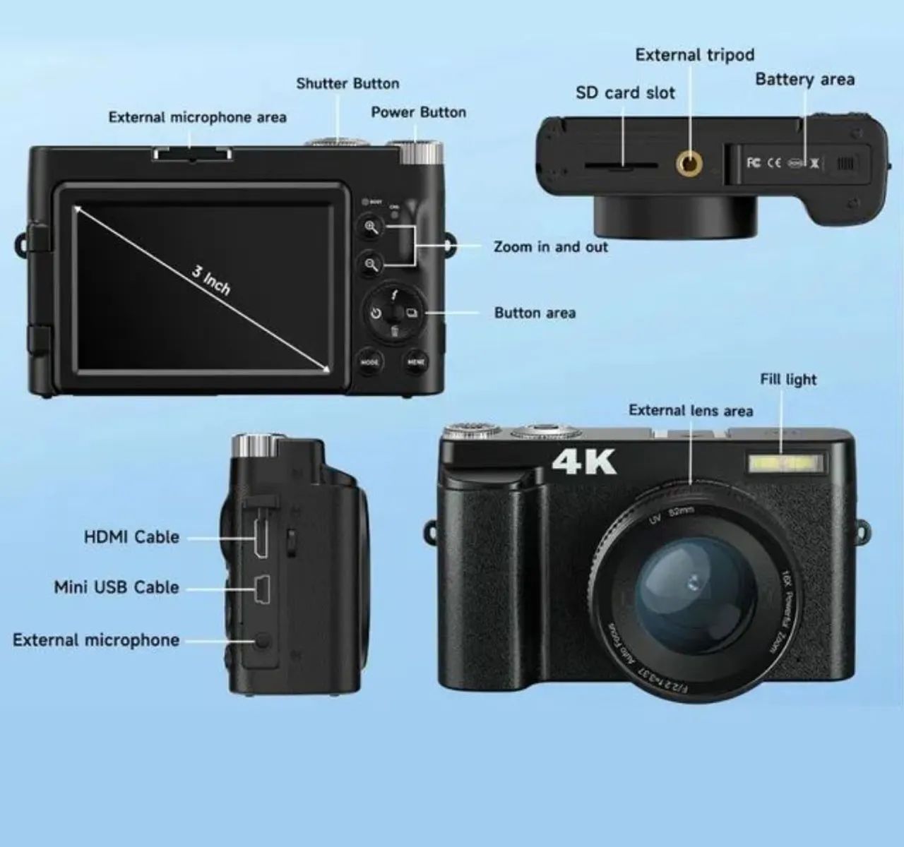 Camera Fotografica 4k e Filmadora Melcan Webcam vídeo vlog live streem  - Foto 2