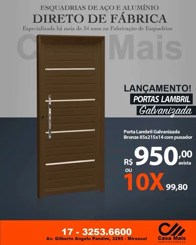 Porta Lambril Galvanizada 85x215x14 Bronze com puxador