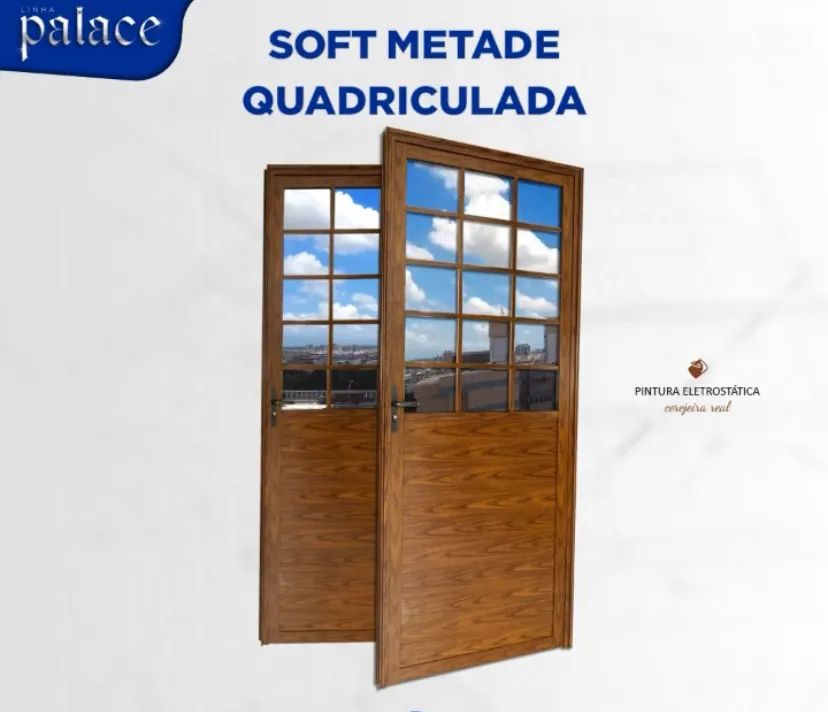 Porta de Alumínio com Vidro Reflex Semi Quadriculada Palace