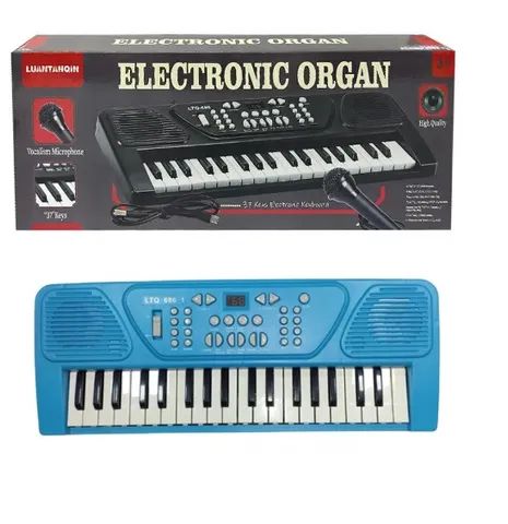 teclado brinquedo musical com microfone  fu3331 -azul