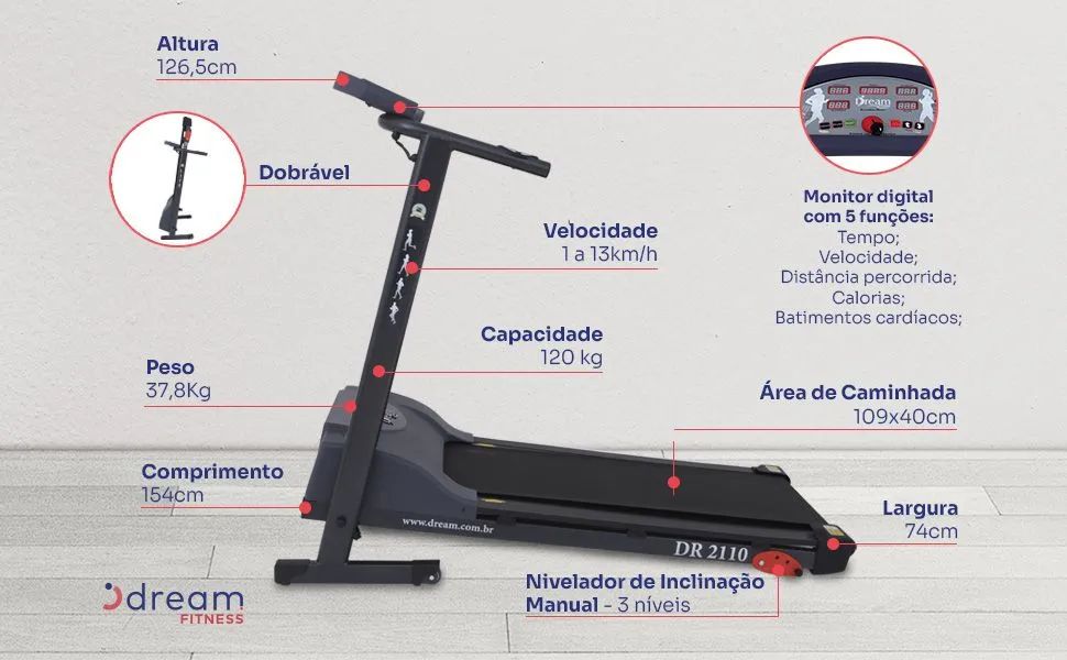 Esteira Dream fitness DR2110 - Foto 4