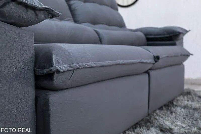 Sofá Retrátil 3 Lugares 230cm Molas Bonnel D28 Veludo Cinza  - Foto 3