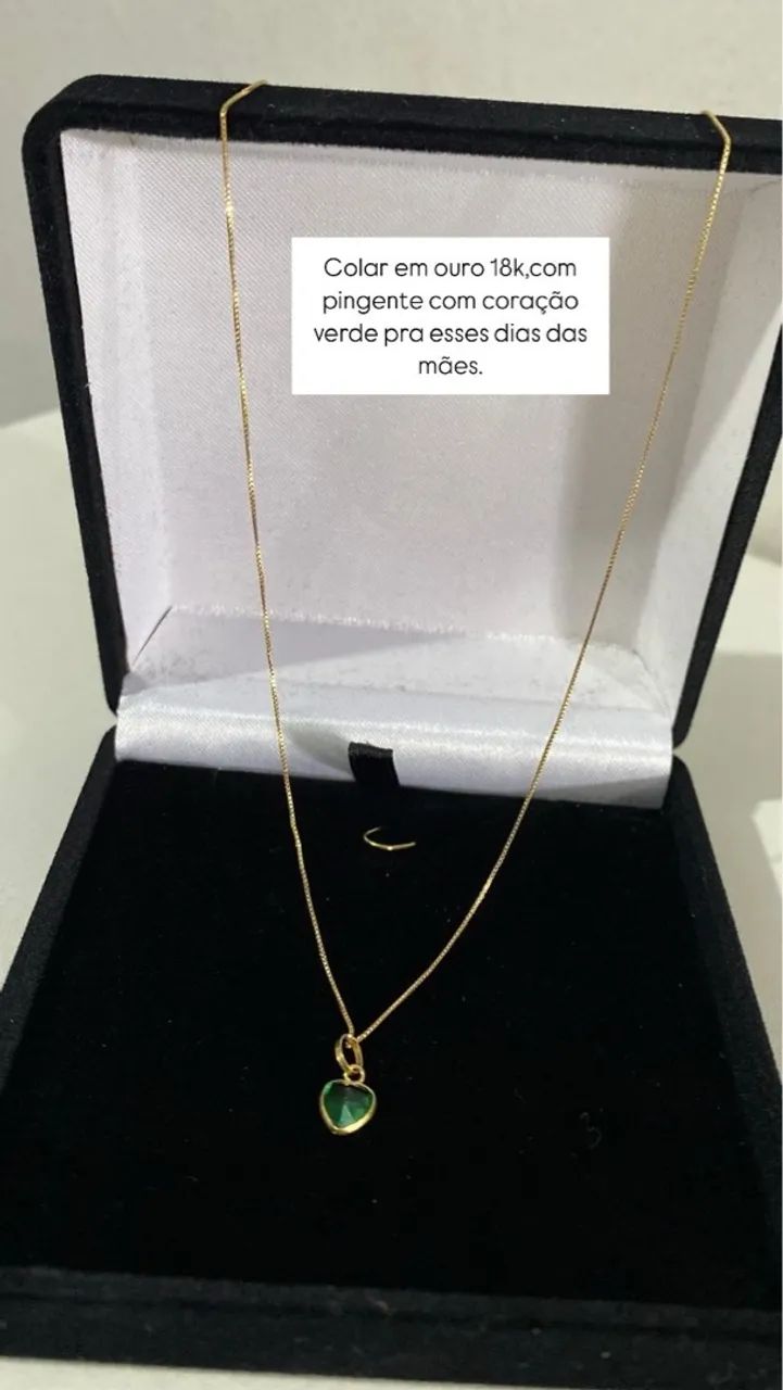 Colar em ouro 18k com pingente de coração verde
