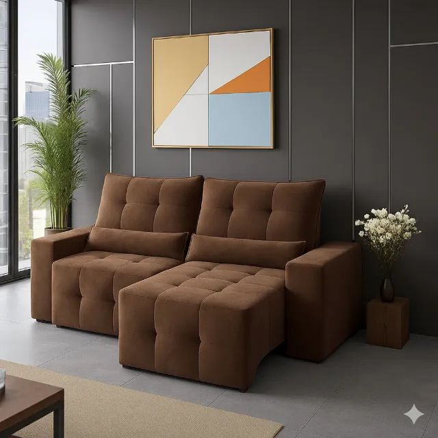 Sofá Retrátil e Reclinável Lisboa 2,00 M Marrom - Foto 2
