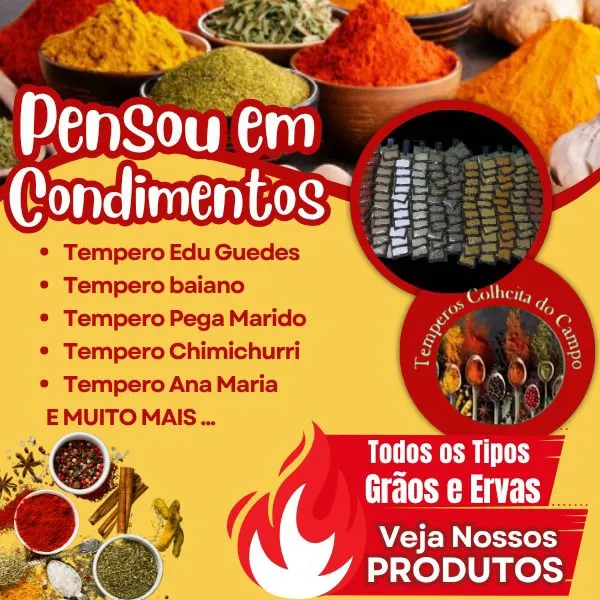 Condimentos e temperos variados - Grãos e ervas encartelados direto da fábrica