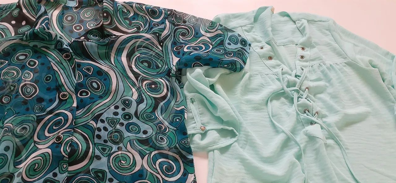 Blusas de seda azul e verde - baixou o preço!