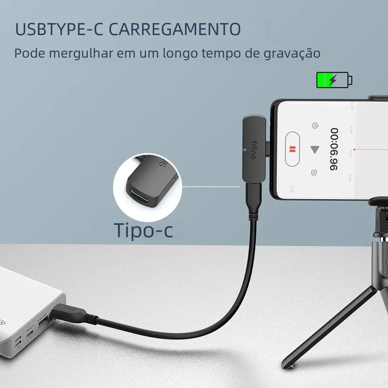 Microfone FIFINE M6 Profissional - Lapela sem fio, USB-C, 2.4ghz, recarregável - Foto 3