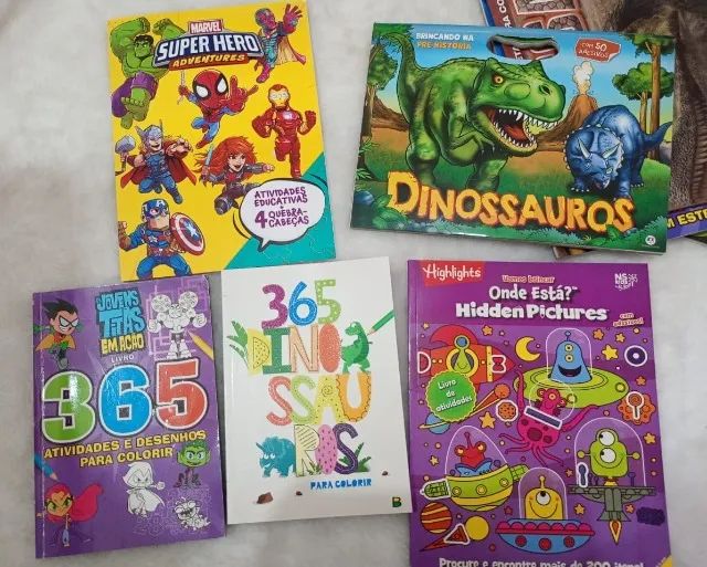 9 Livros de colorir e atividades infantil, dinossauros, bob esponja,ben 10,  jovens ti
