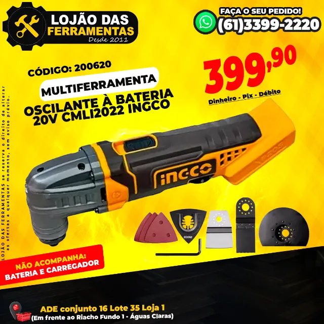 Multiferramenta Oscilante à Bateria 20v CMLI2022 Ingco