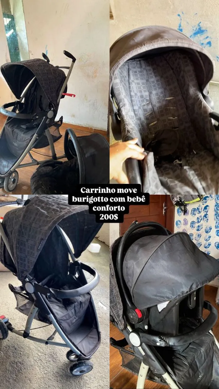 Carrinho de Bebê Burigotto com Bebê Conforto