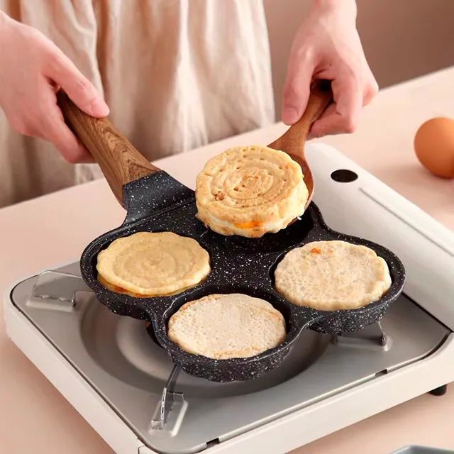 Frigideira 4 Ovos Antiaderente Com Alça Hamburguer Panqueca Cozinha - Foto 2