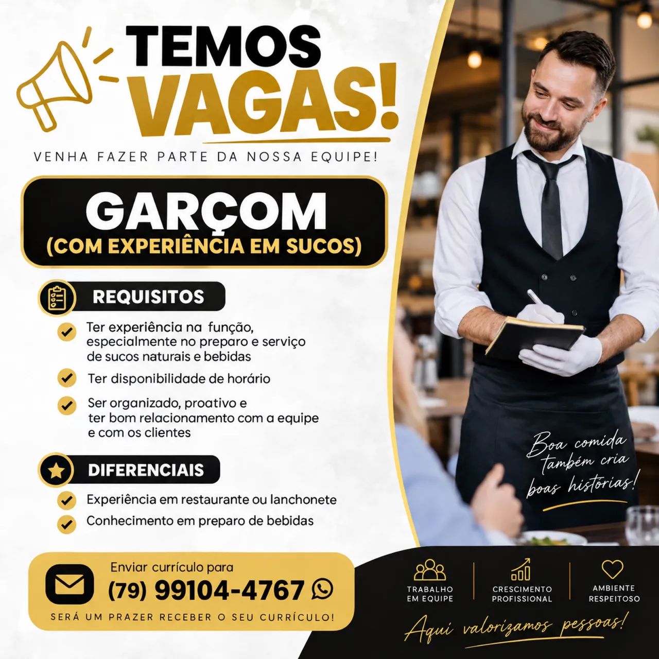 GARÇOM ? com experiência no preparo de sucos