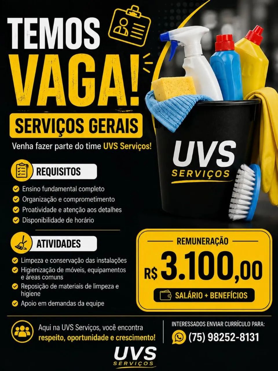 Auxiliar de Serviços Gerais (PJ) R$ 3,100.00