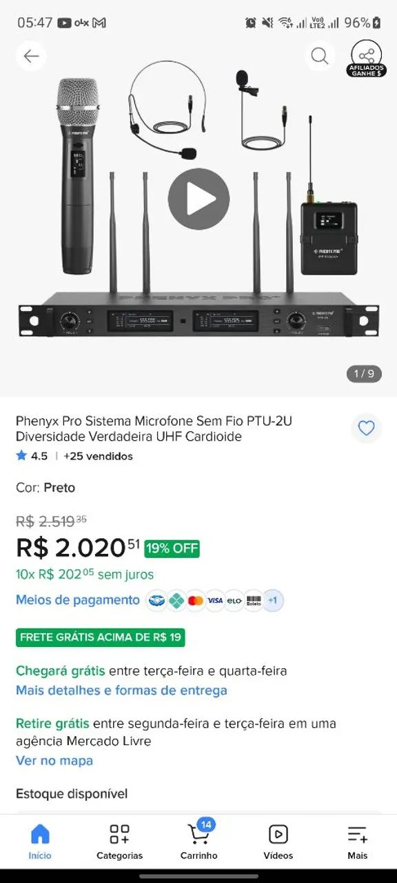 Kit Microfones sem fio Phenyx Pro PTU-2U - Foto 5