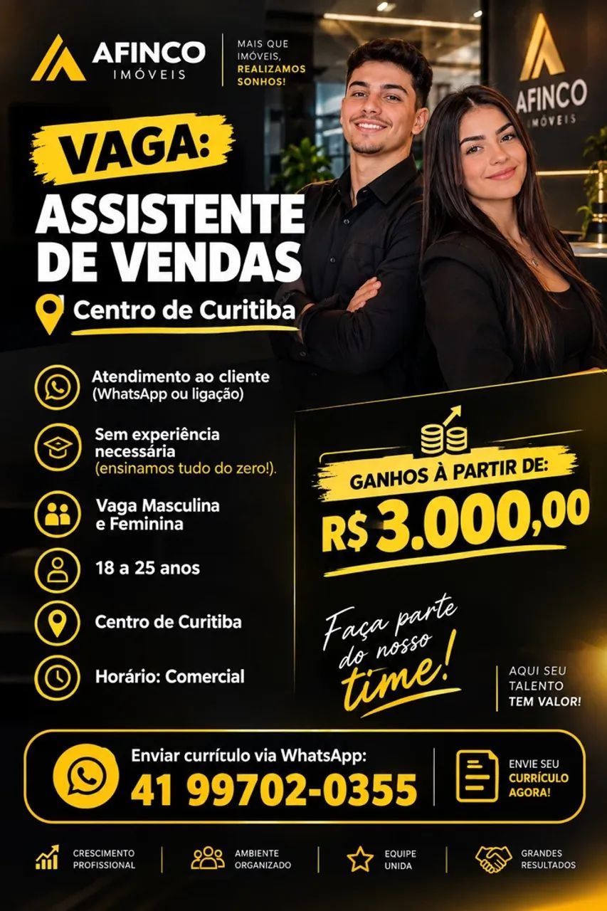 Vaga para assistente de vendas 