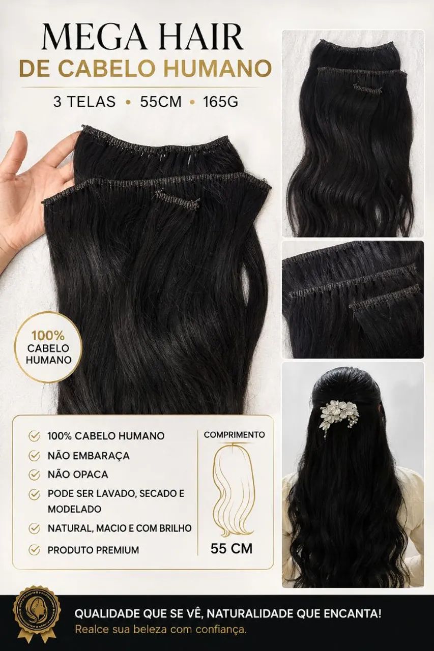 Mega hair de cabelo humano 3 telas