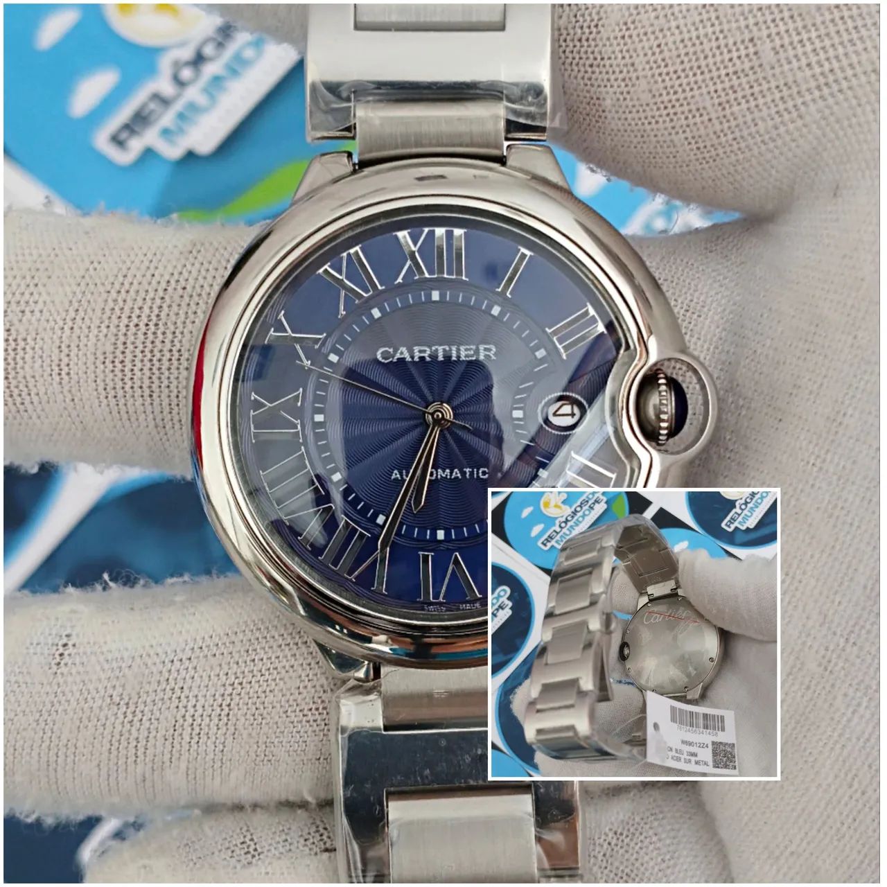 RELÓGIO CARTIER BALLON BLEU FUNDO AZUL AUTOMÁTICO 