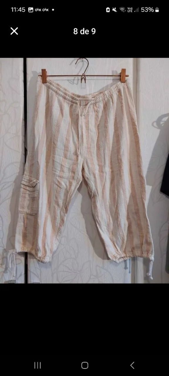 Calça de linho branca listrada - Foto 2