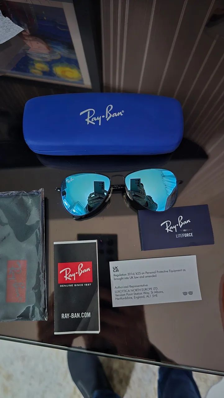 ÓCULOS RAYBAN ESPELHADO AVIADOR AZUL INFANTIL - Foto 4