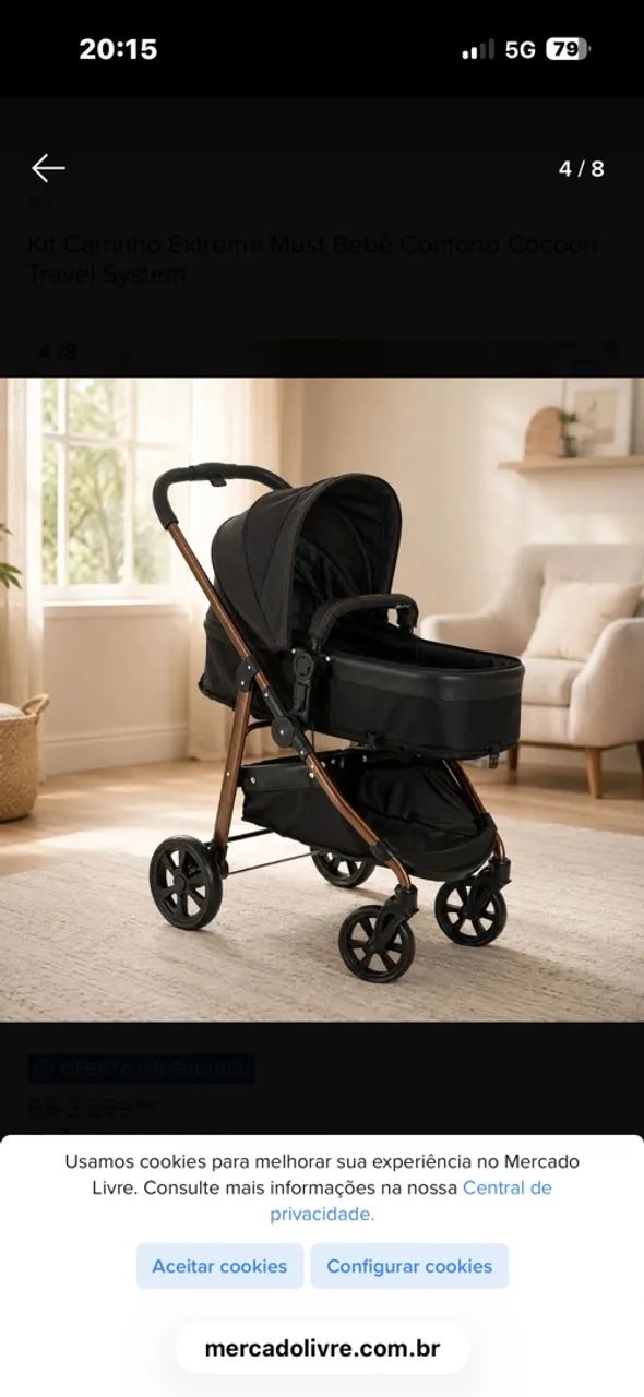 Carrinho de bebê com bebê conforto da Galzerano 