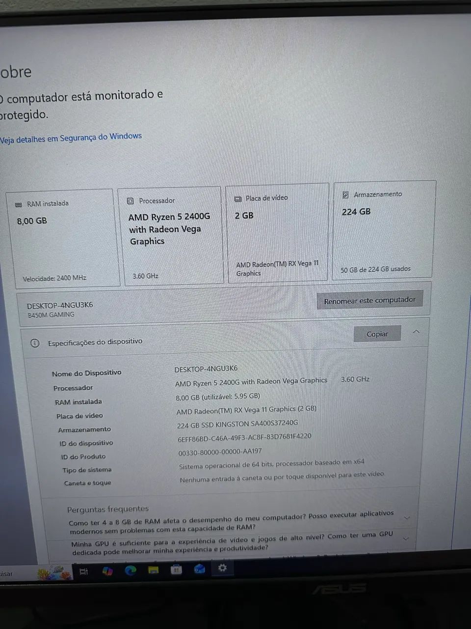 Pc completo Ryzen 5 2200g 8g ram ssd 240g  - Foto 2