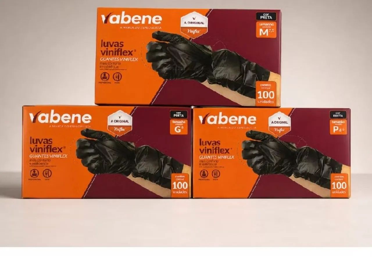 Luvas de vinil sem pó viniflex preta. Caixa com 100 luvas.  - Foto 3
