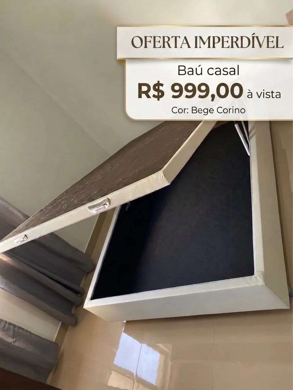 Baú casal Bege Corino