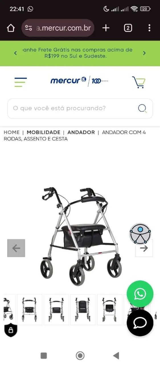 Andador com assento e cesto e rodas 