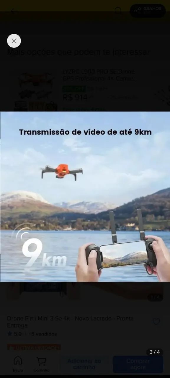 Drone fimi Mini V2 laranja completo com bateria case controle e hélice reserva  - Foto 2